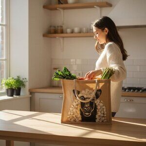 Hand-Painted Sheep Jute Tote Bag  Eco-Friendly Reusable Shopping Bag With Rustic